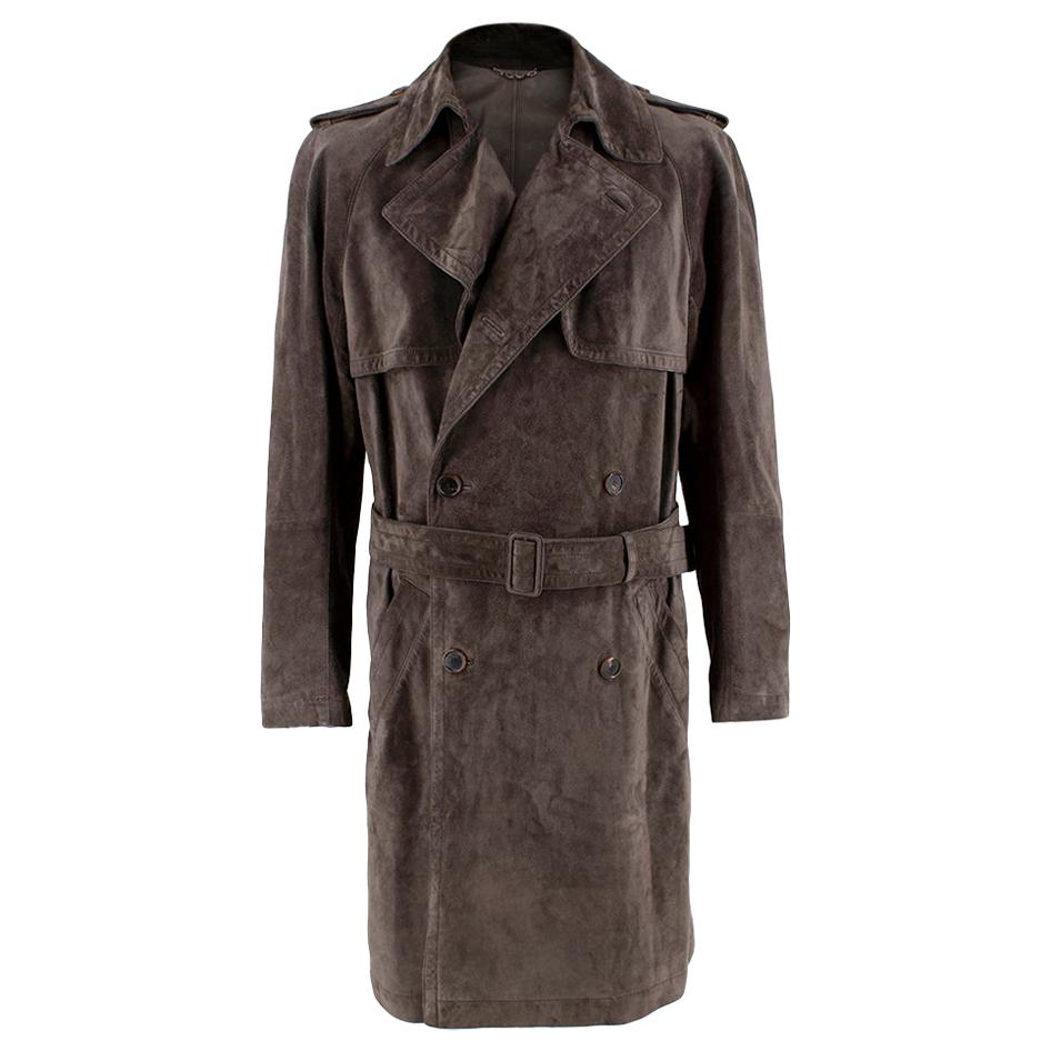 Asprey London Brown Suede Trench Coat - Size US M  For Sale