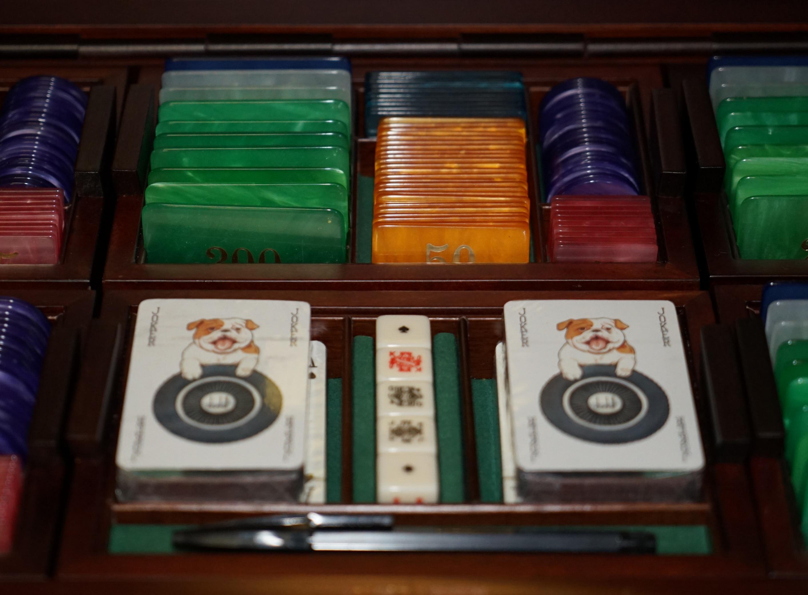 Mid-Century Modern Asprey London Burr Walnut Mother of Pearl Alfred Dunhill Poker Casino Chips Set