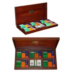 Asprey London Burr Walnut Mother of Pearl Alfred Dunhill Poker Casino Chips Set