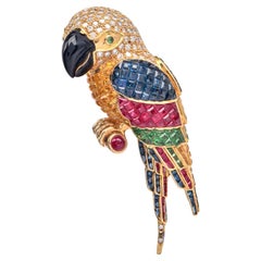 Asprey London Diamond 16.10cts Multigems 18K Gold Parrot Brooch pin