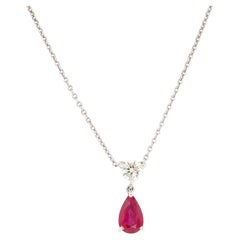 Asprey London Pear Shaped Ruby and Diamond Drop Pendant Necklace