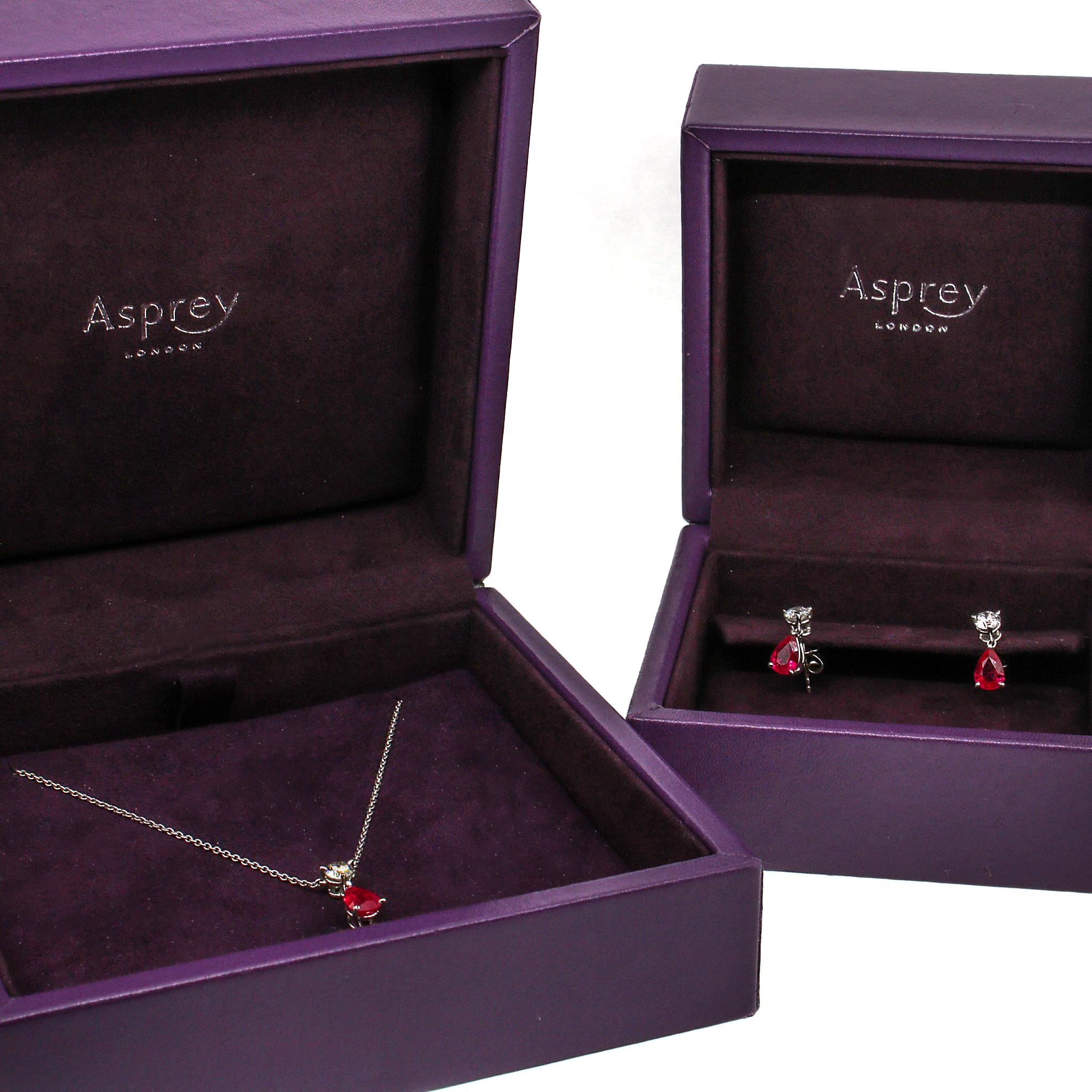 Pear Cut Asprey London Pear Shaped Ruby and Round Diamond Drop Earrings