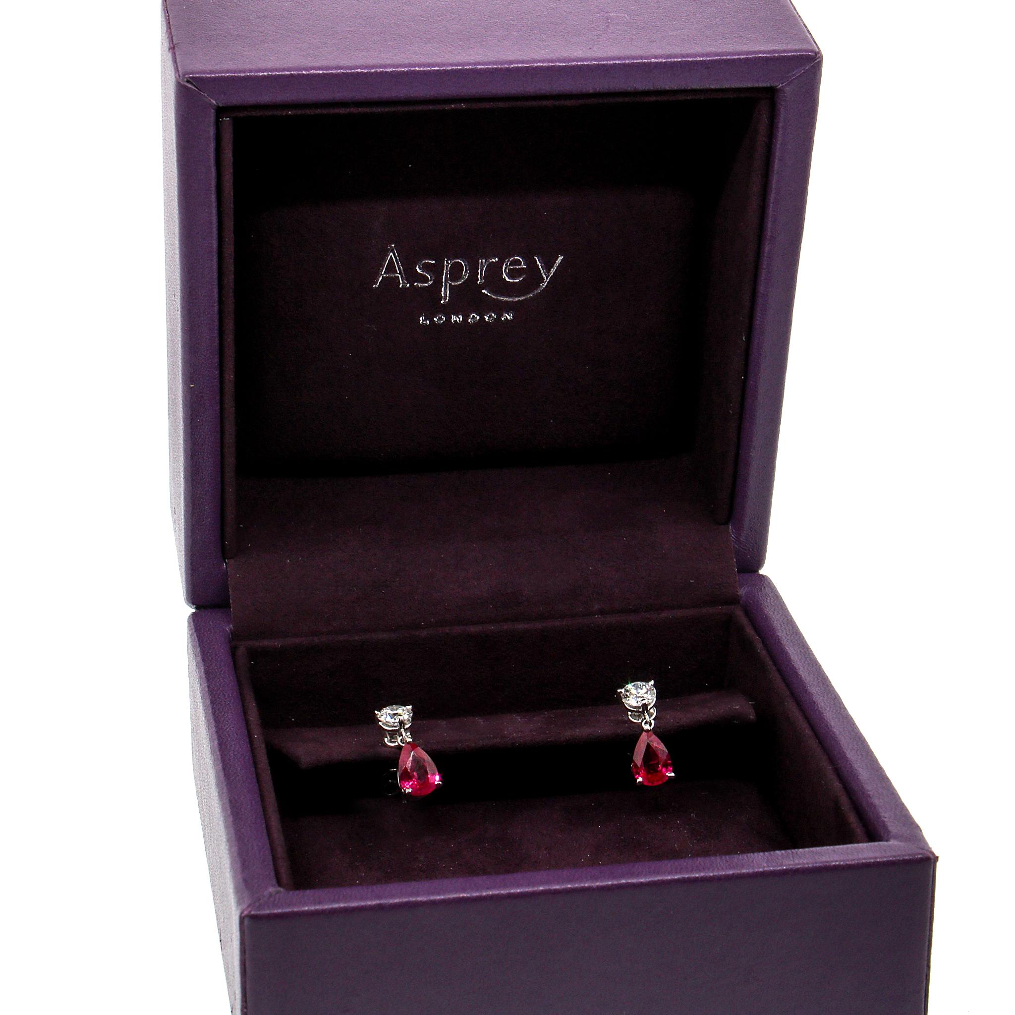 Asprey London Pear Shaped Ruby and Round Diamond Drop Earrings In Good Condition In New York, NY