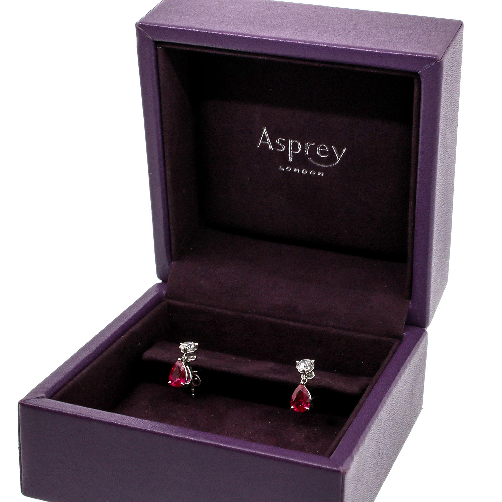 Women's Asprey London Pear Shaped Ruby and Round Diamond Drop Earrings