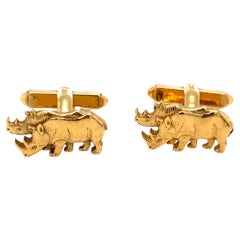 Asprey London Rhinoceros Cufflinks in 18 Karat Yellow Gold 
