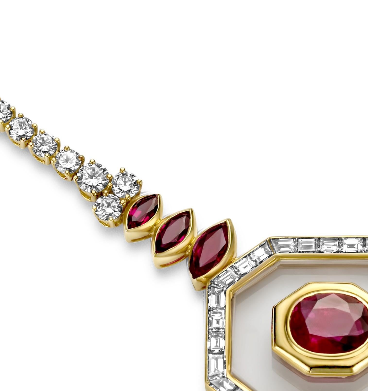 Artisan Asprey London Ruby & Diamonds Necklace, Estate Sultan Oman Qaboos Bin Said  For Sale