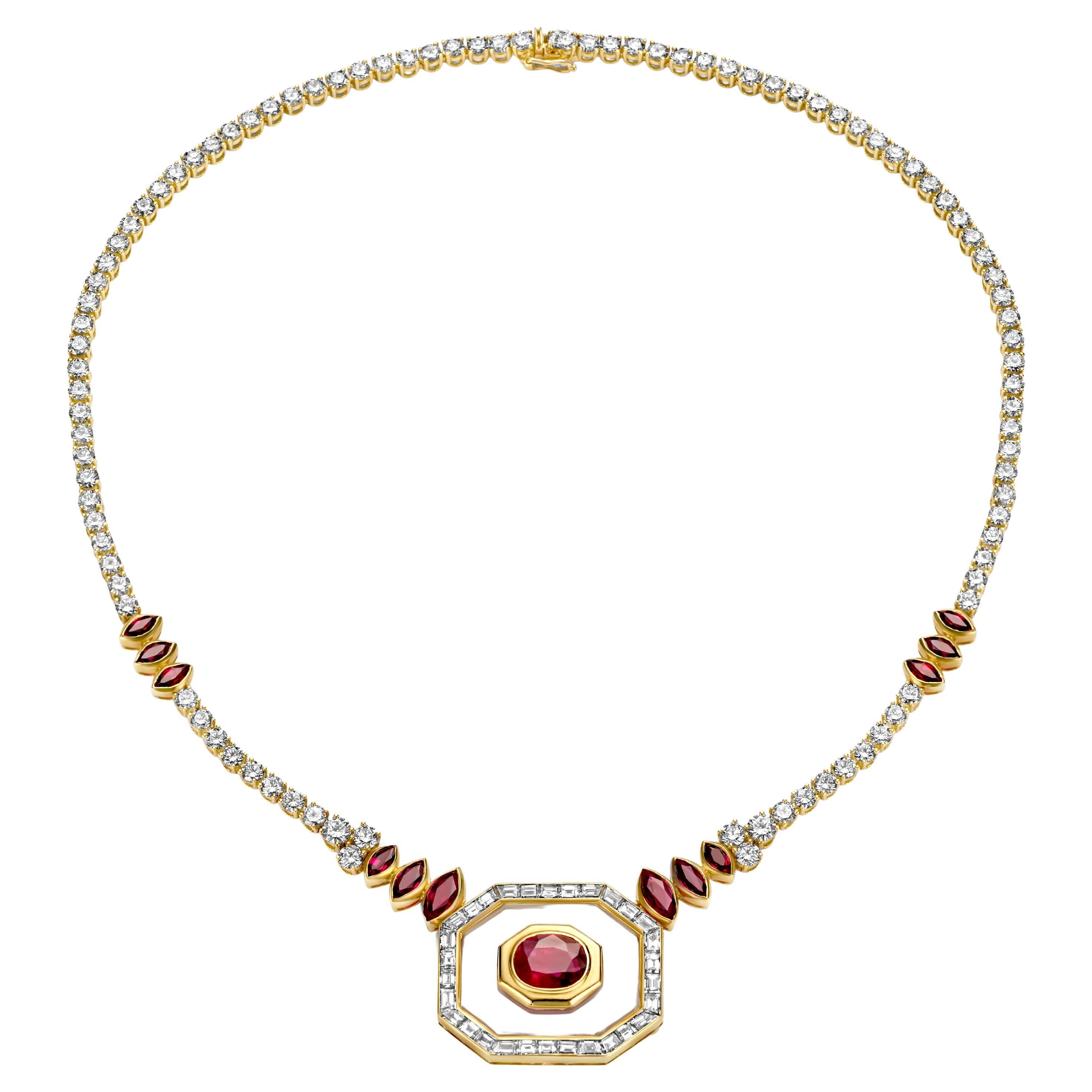 Asprey London Rubin- und Diamant-Halskette, Nachlass Sultan Oman Qaboos Bin Said 
