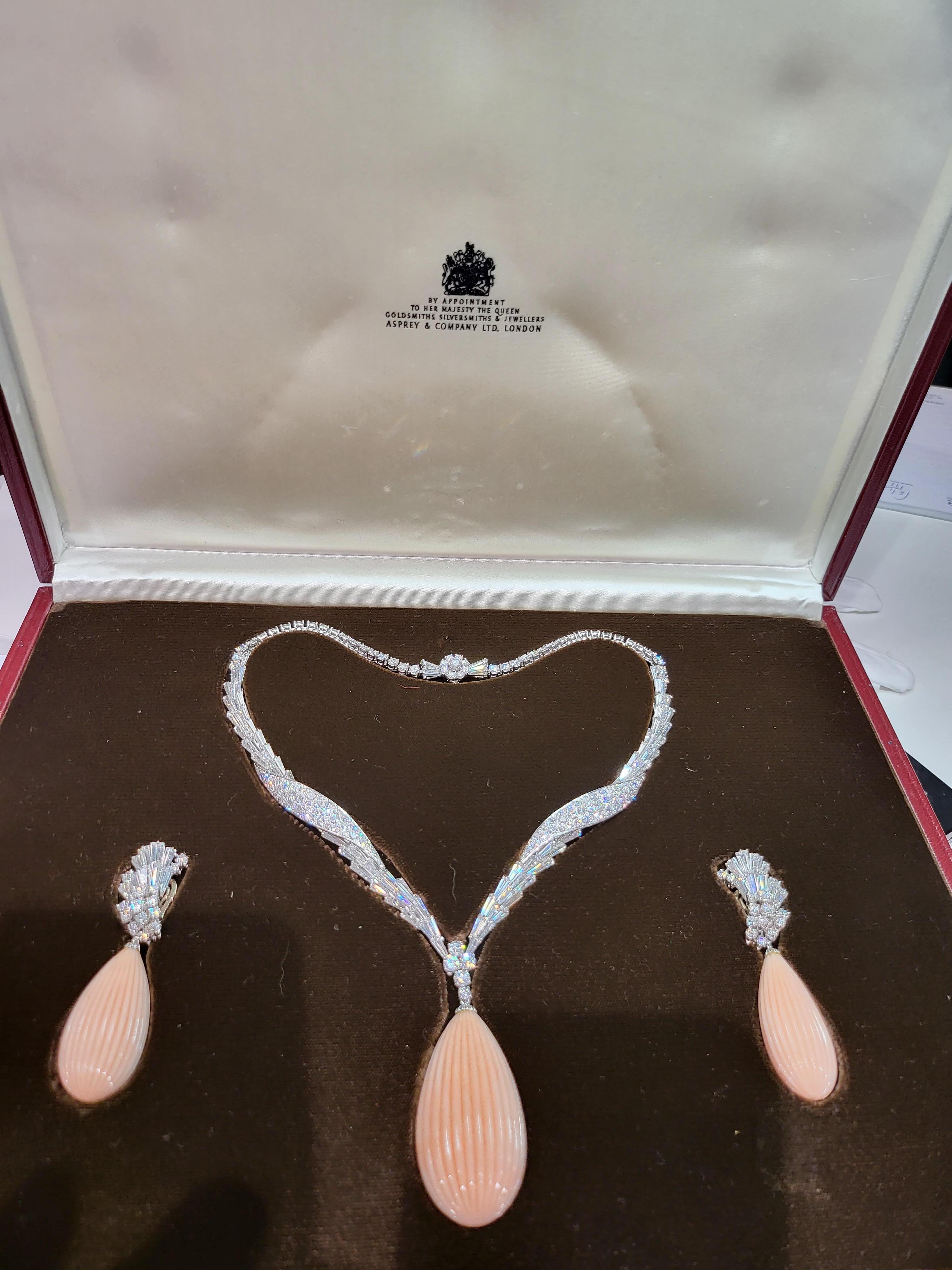Asprey London Set Necklace & Earrings Coral&Diamond, Gübelin, Estate Sultan Oman For Sale 13