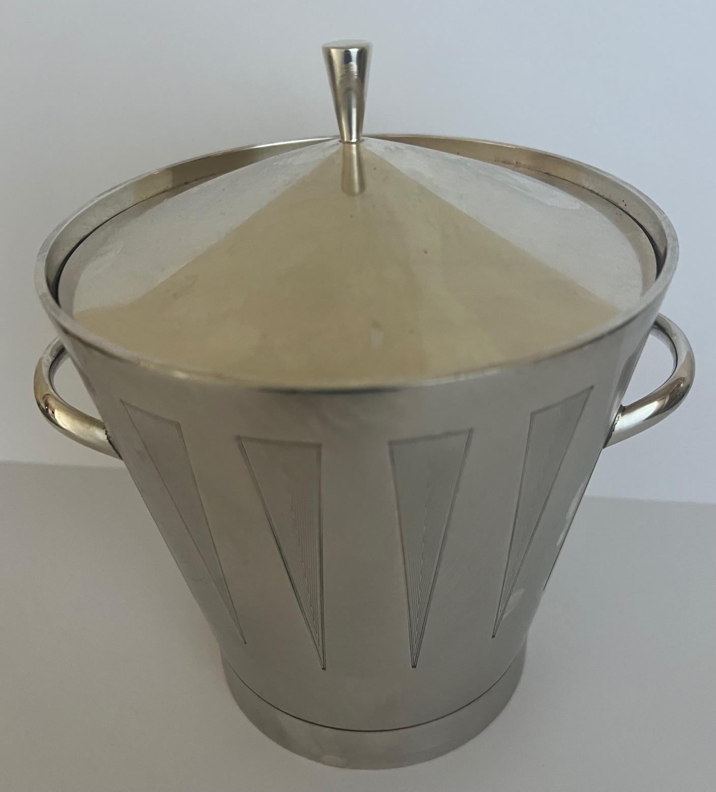Asprey London Sterling Silver Art Deco Style Ice Bucket & Lid in Original Box For Sale 4