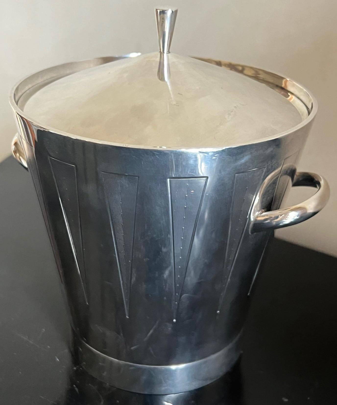 Asprey London Sterling Silver Art Deco Style Ice Bucket & Lid in Original Box For Sale 5