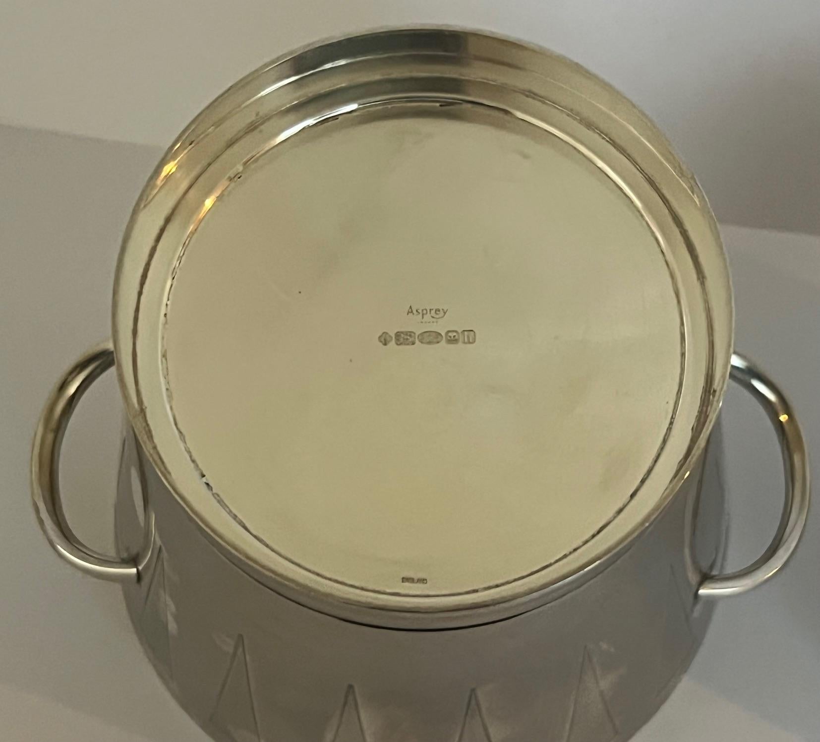 Asprey London Sterling Silver Art Deco Style Ice Bucket & Lid in Original Box For Sale 7