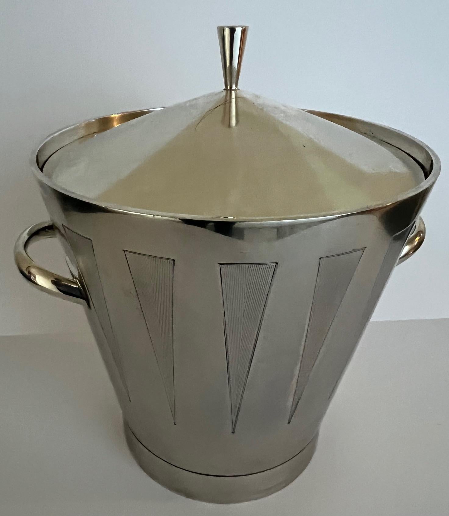 Asprey London Sterling Silver Art Deco Style Ice Bucket & Lid in Original Box For Sale 3