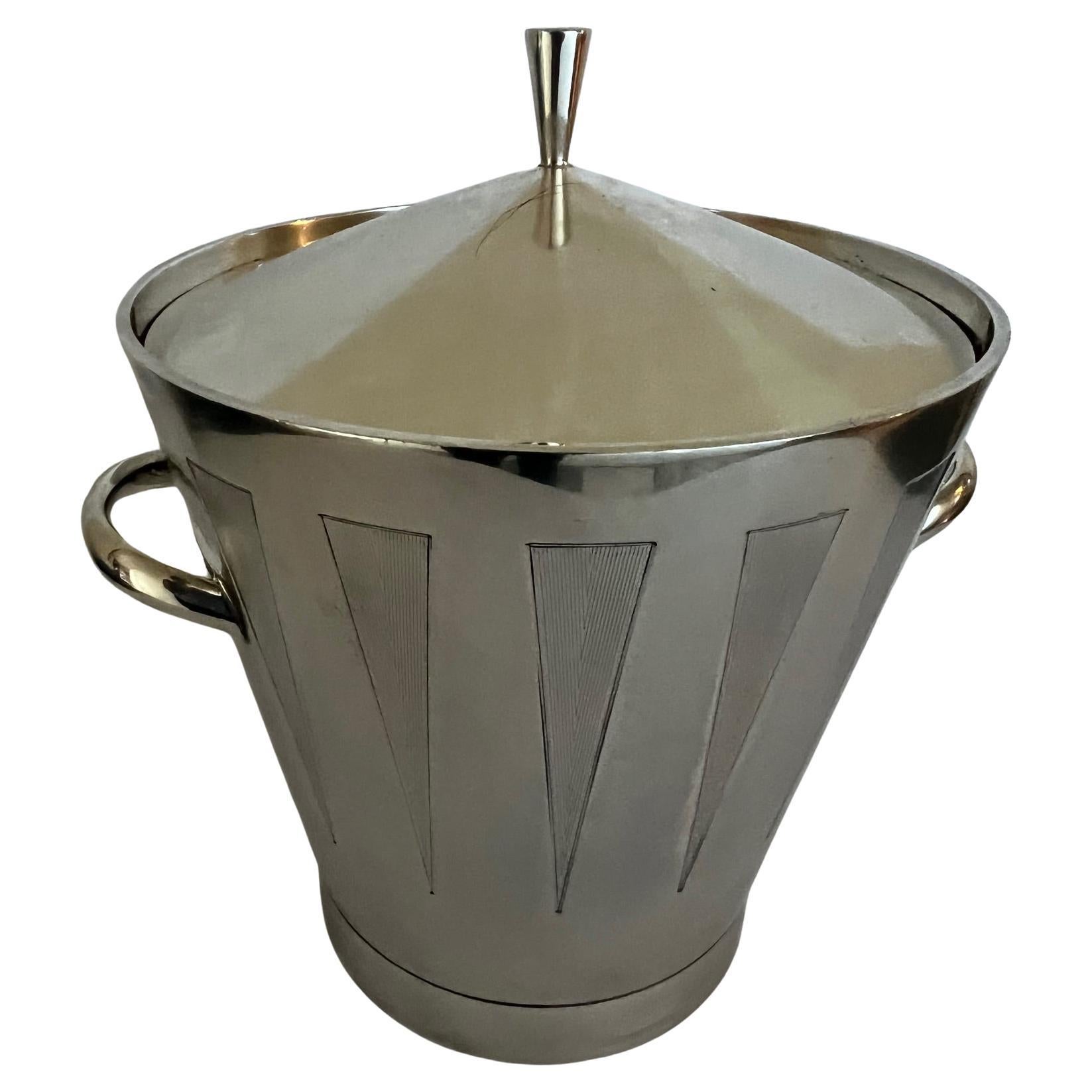 Asprey London Sterling Silver Art Deco Style Ice Bucket & Lid in Original Box For Sale