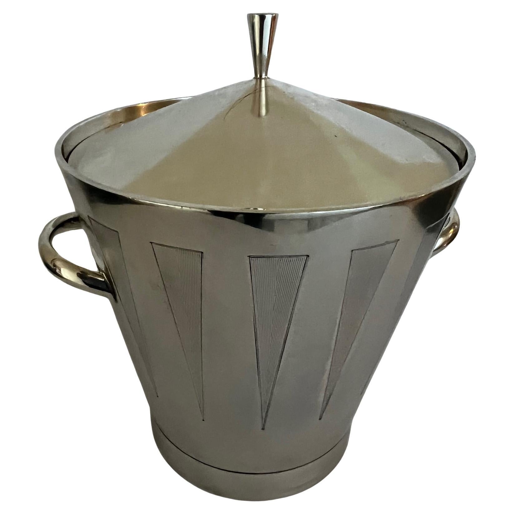 Asprey London Cubitera y Tapa de Plata de Ley Estilo Art Déco en Caja Original