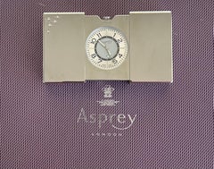Asprey London Swiss Made Clic Clac Travel Clock, Original Box and Suede Pouch