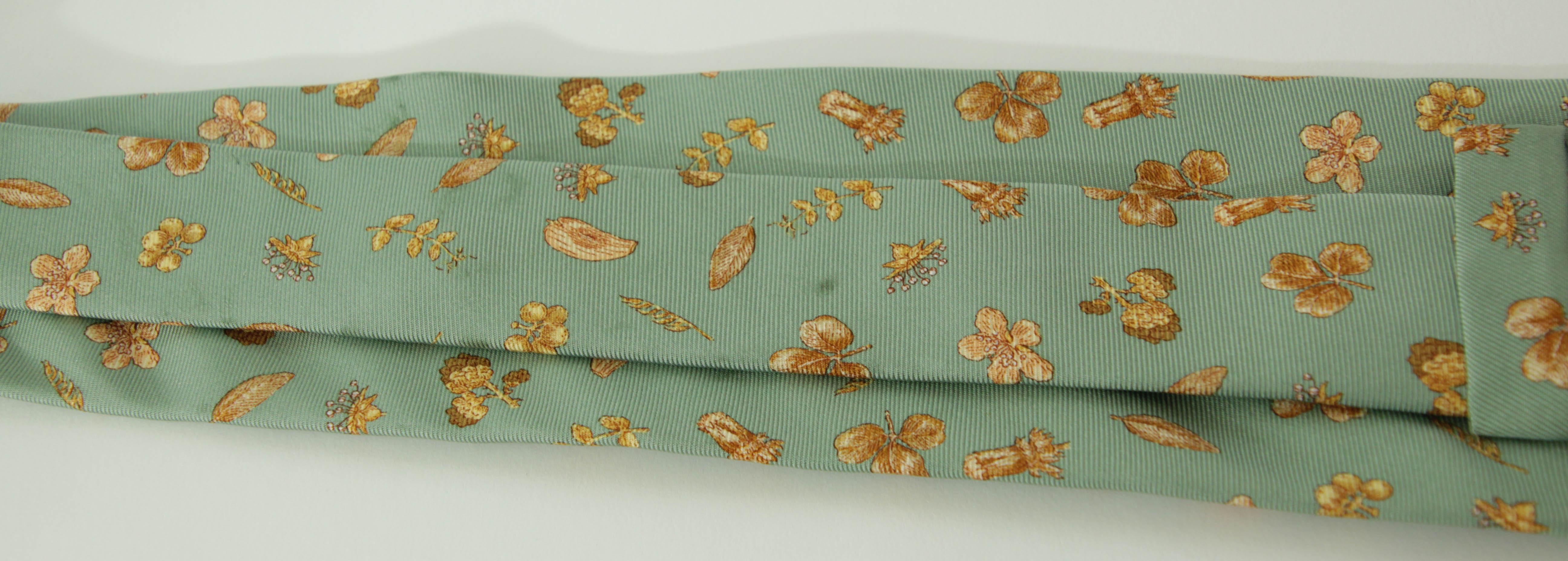 Asprey London Teal Silk Tie with Gold Floral Print For Sale 6