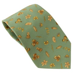 Asprey London Teal Silk Tie with Gold Floral Print