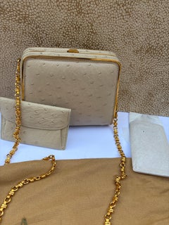 ASPREY London Vintage 1990s Ostrich Clutch Shoulder Bag Gold Hardware