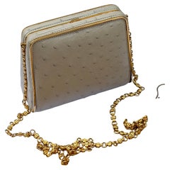 ASPREY London Vintage 1990s Ostrich Clutch Shoulder Bag Gold Hardware