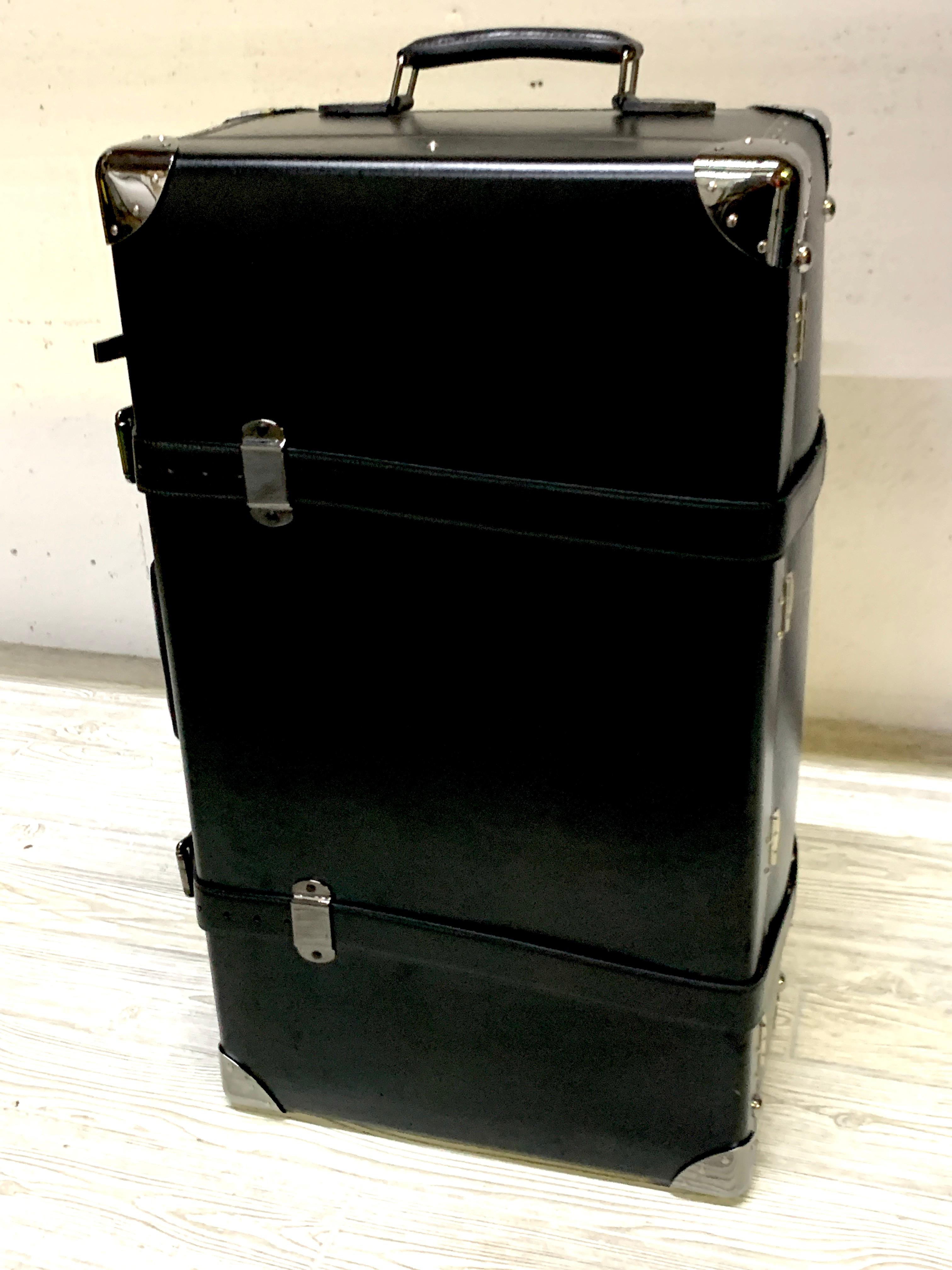 English Asprey Londoner Trolley, Black Cross Hatch Suitcase For Sale