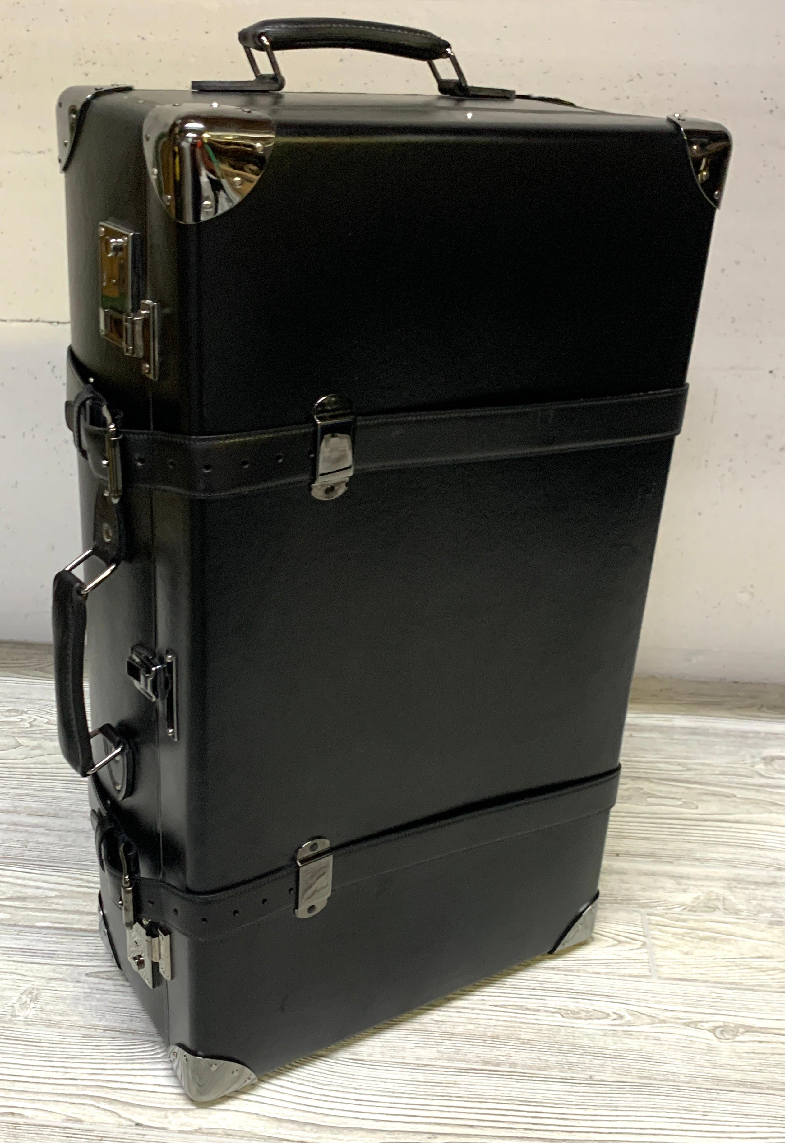 Asprey Londoner Trolley, Black Cross Hatch Suitcase In Good Condition For Sale In West Palm Beach, FL