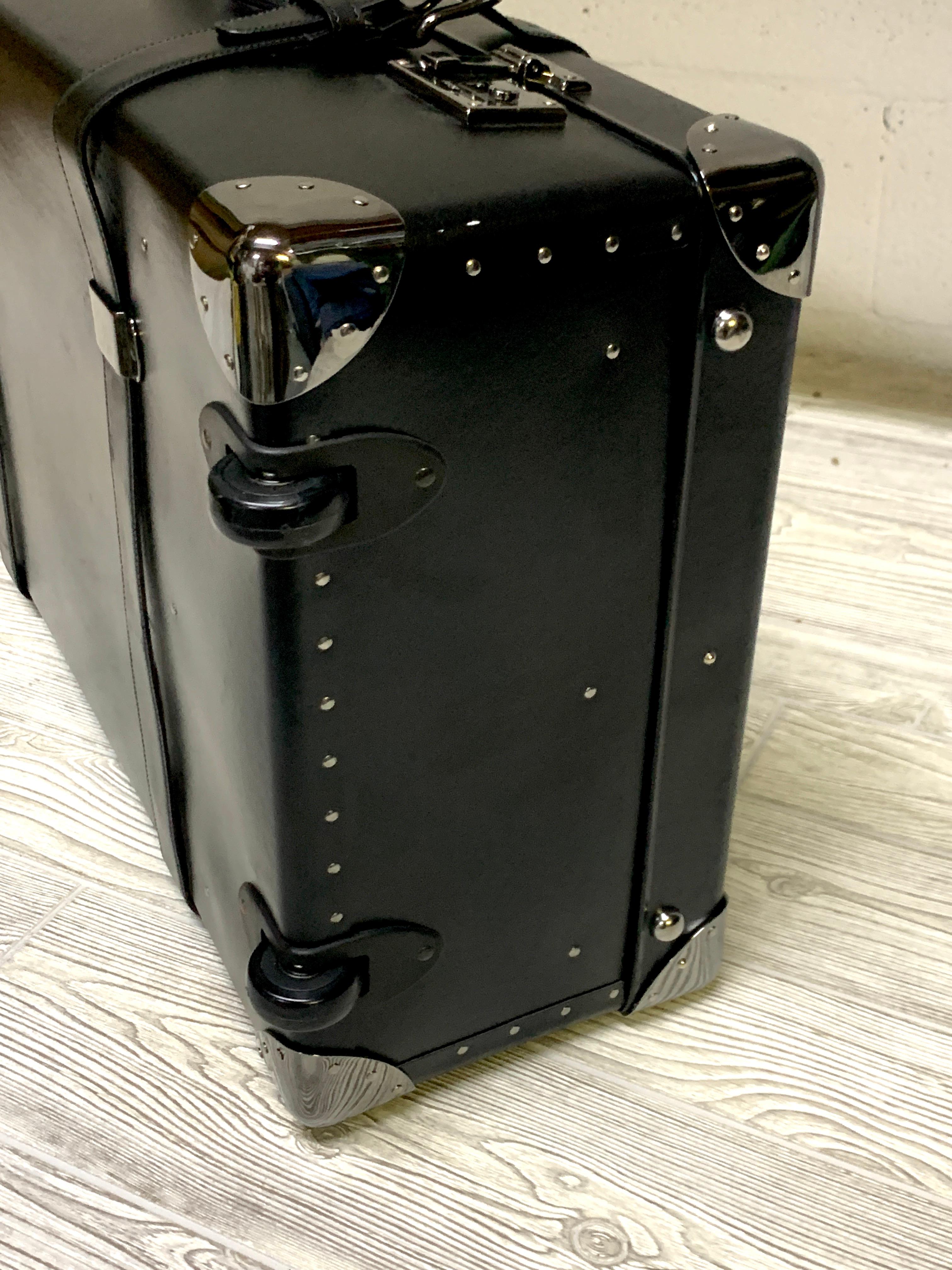 Leather Asprey Londoner Trolley, Black Cross Hatch Suitcase For Sale