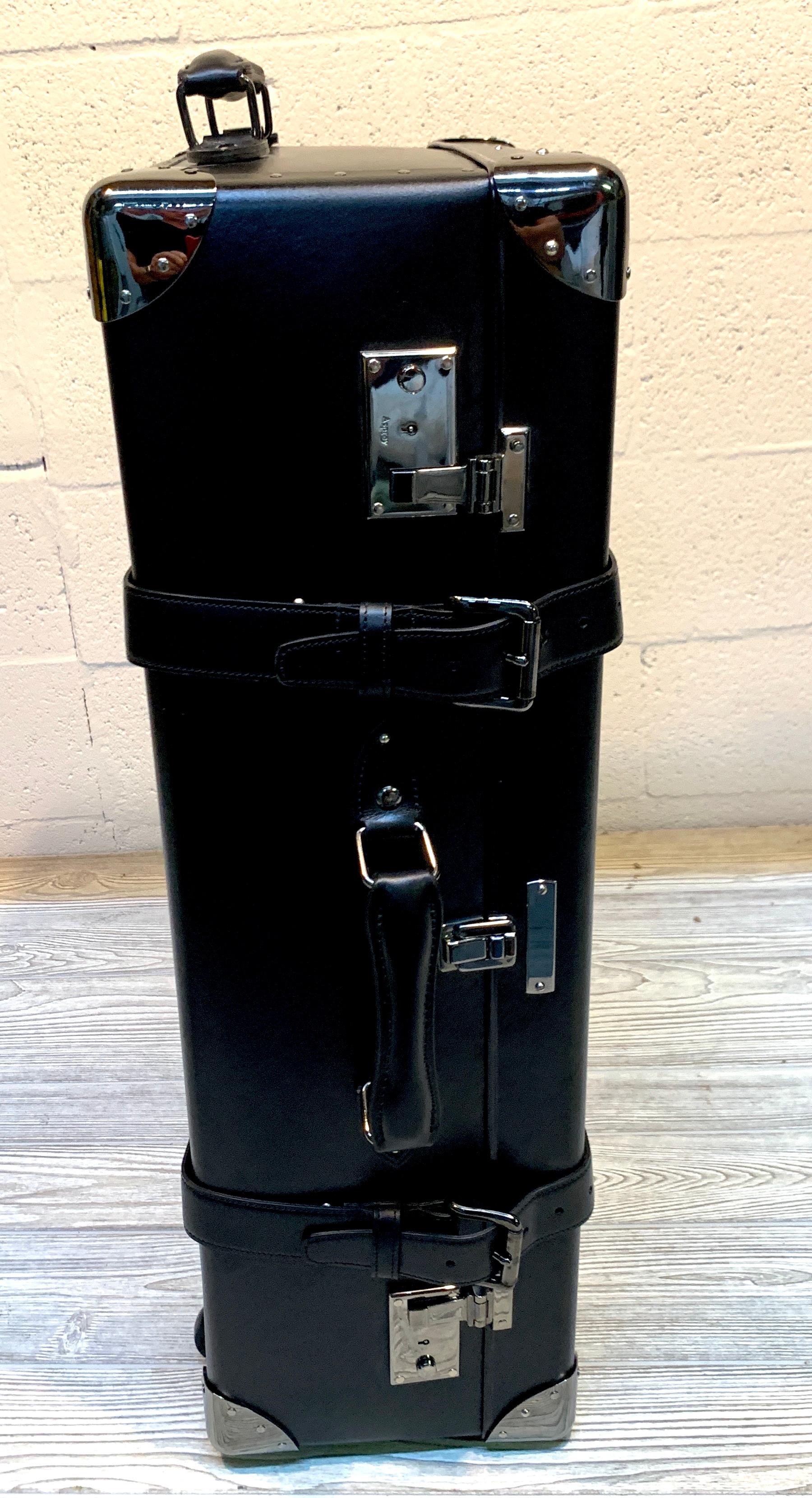 Patinated Asprey Londoner Trolley, Black Cross Hatch Suitcase For Sale