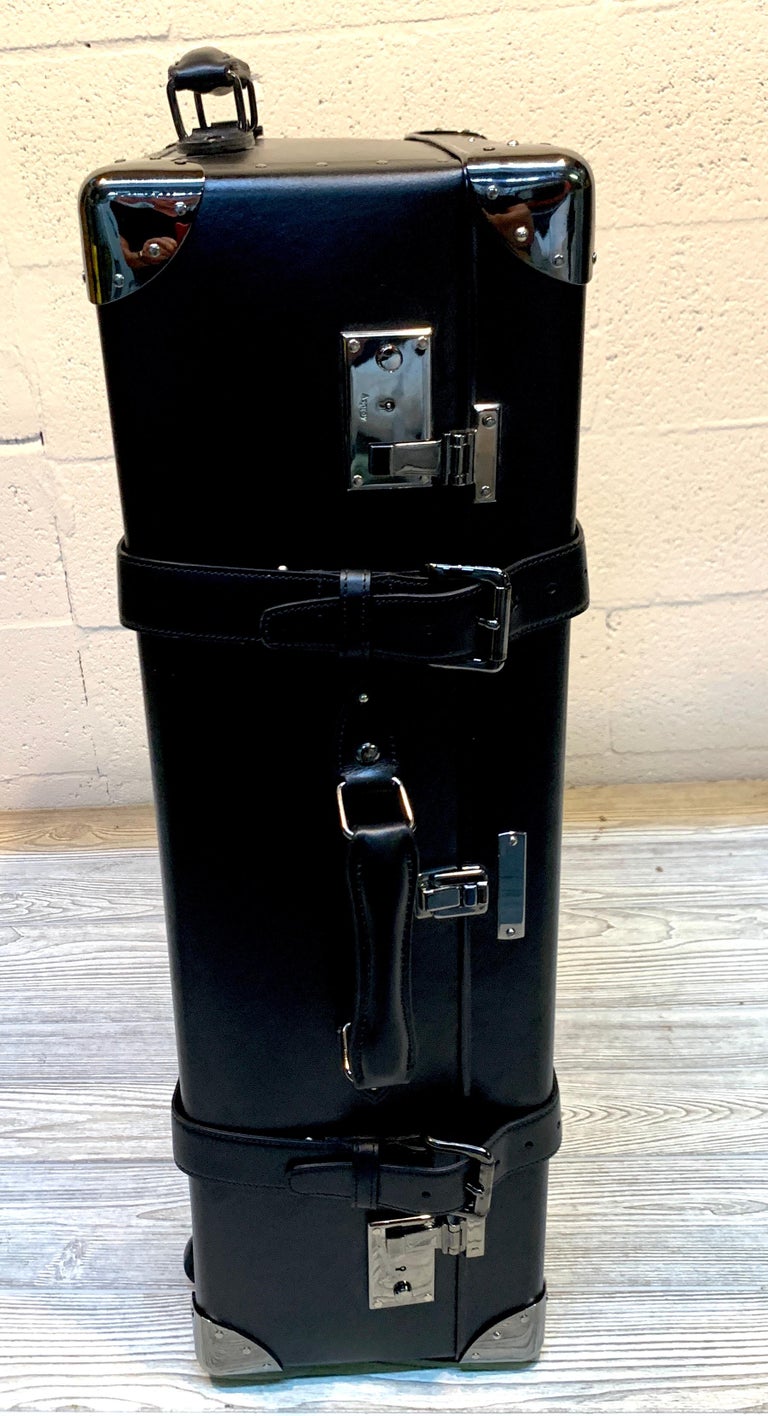 Chrome Asprey Londoner Trolley, Black Cross Hatch Suitcase For Sale