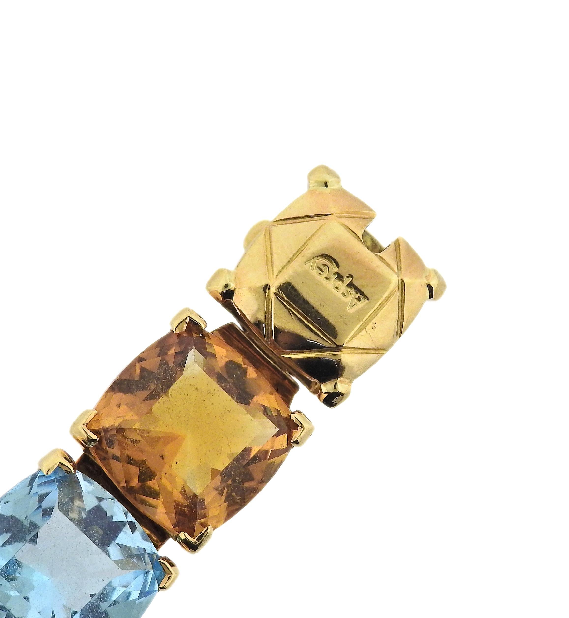 Asprey Multi Color Gemstone Gold Bracelet In Excellent Condition For Sale In Lambertville, NJ