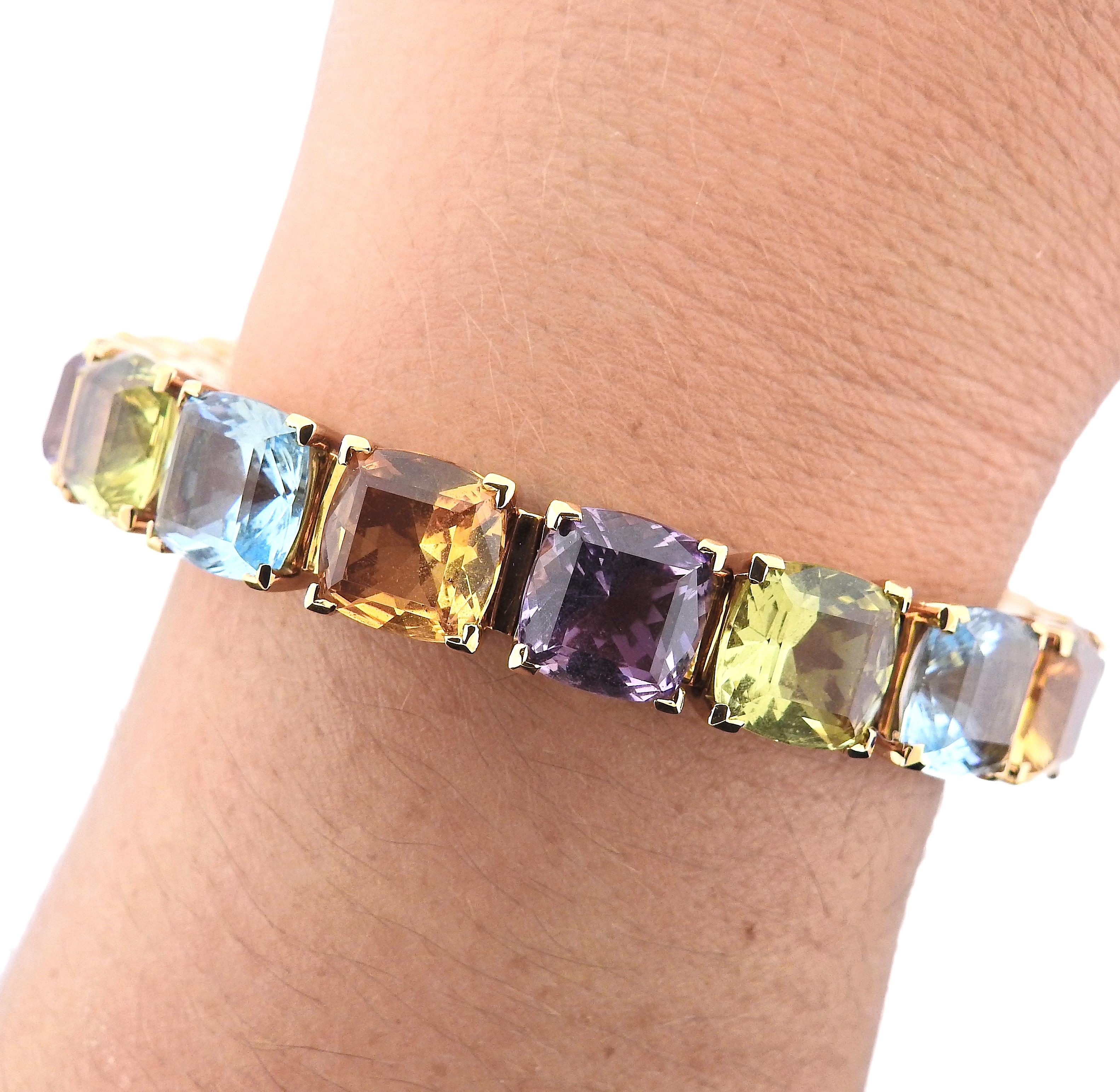 Women's Asprey Multi Color Gemstone Gold Bracelet For Sale