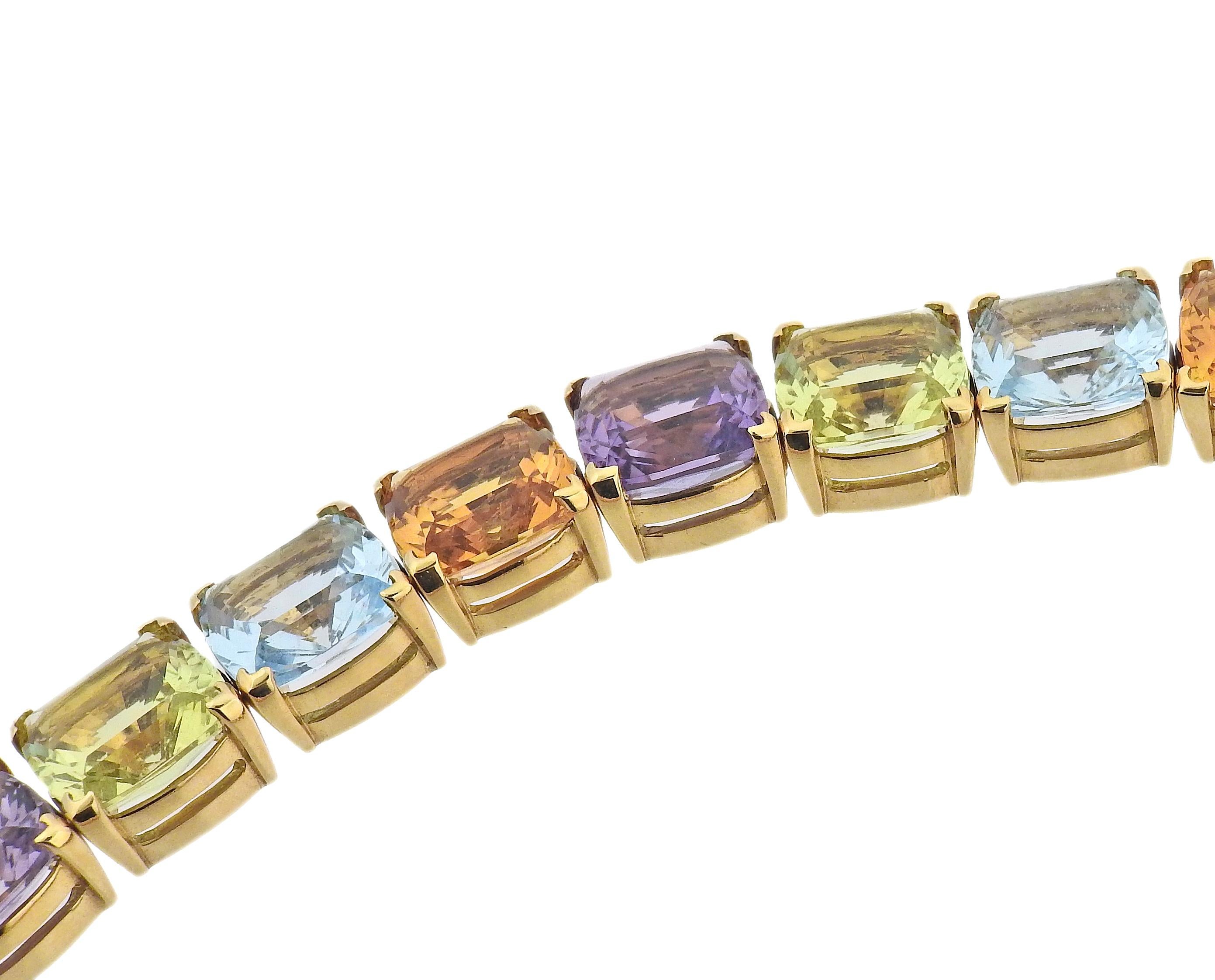 halskette aus 18 Karat Gold von Asprey mit Topas, Citrin, Peridot und Amethyst. Kommt mit Box.  Die Halskette ist 17,25