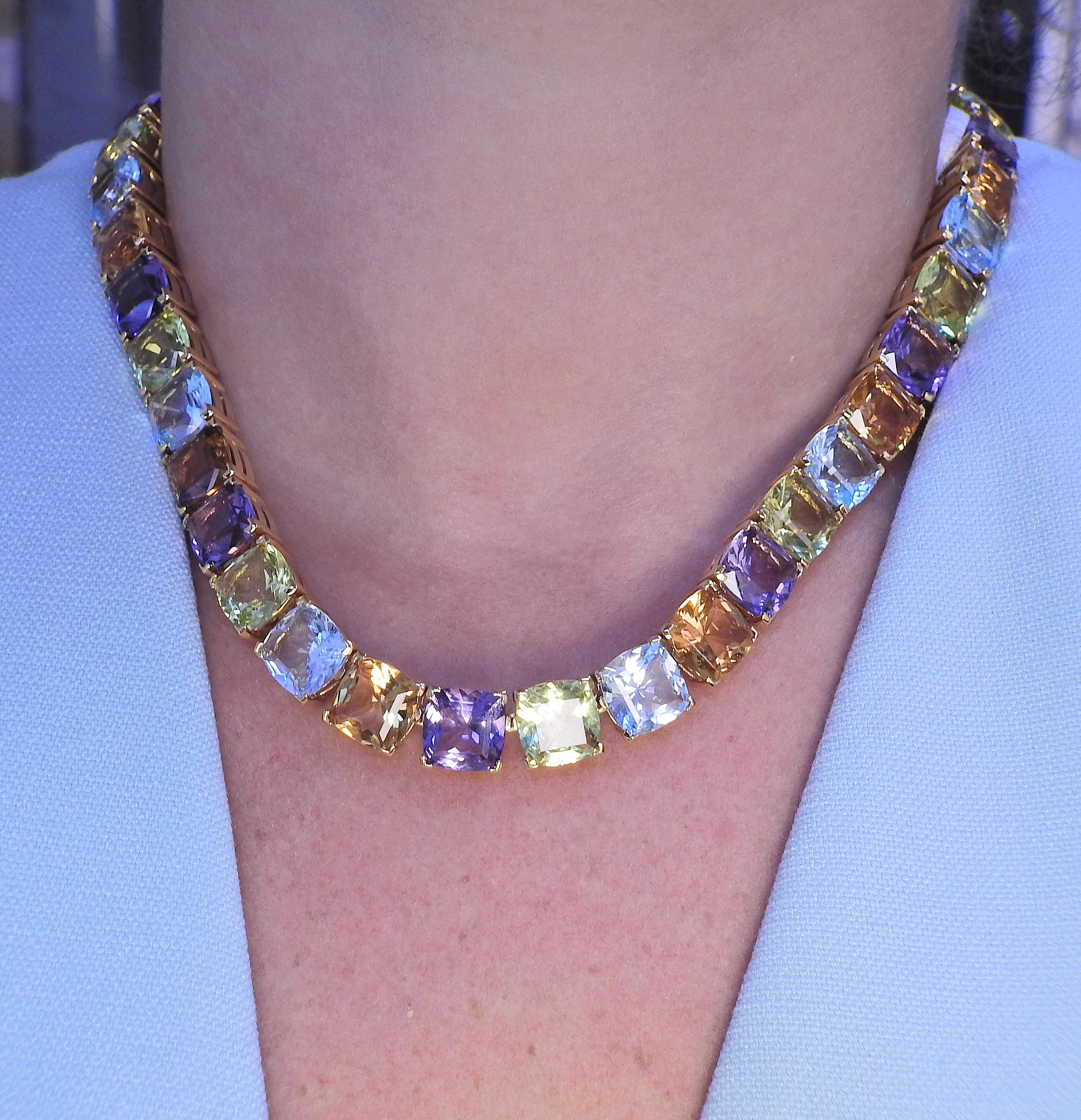 Halskette aus Gold mit mehrfarbigen Edelsteinen von Asprey Damen im Angebot