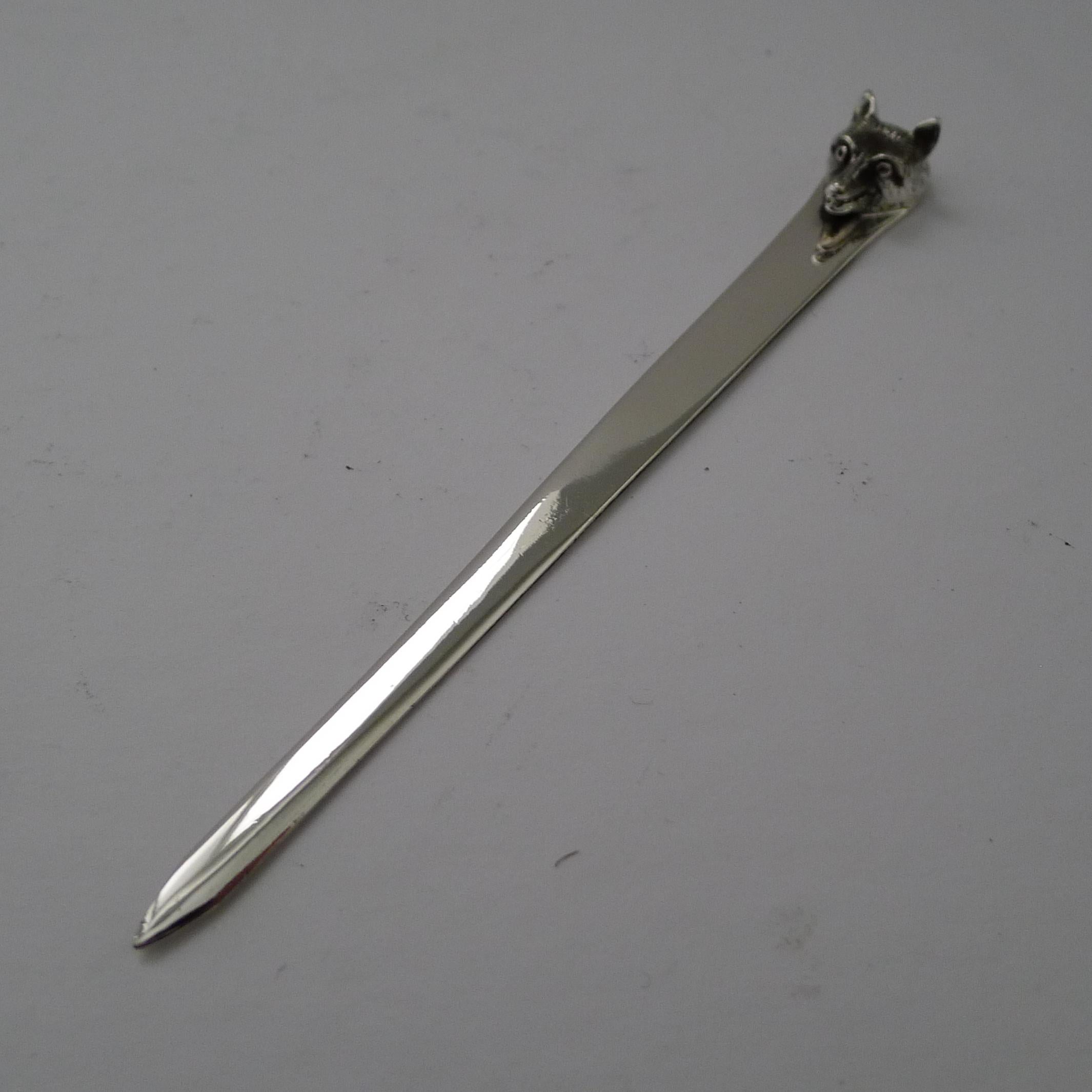 Early 20th Century Asprey, Novelty Silver Fox Letter Opener, Chester, 1928 For Sale