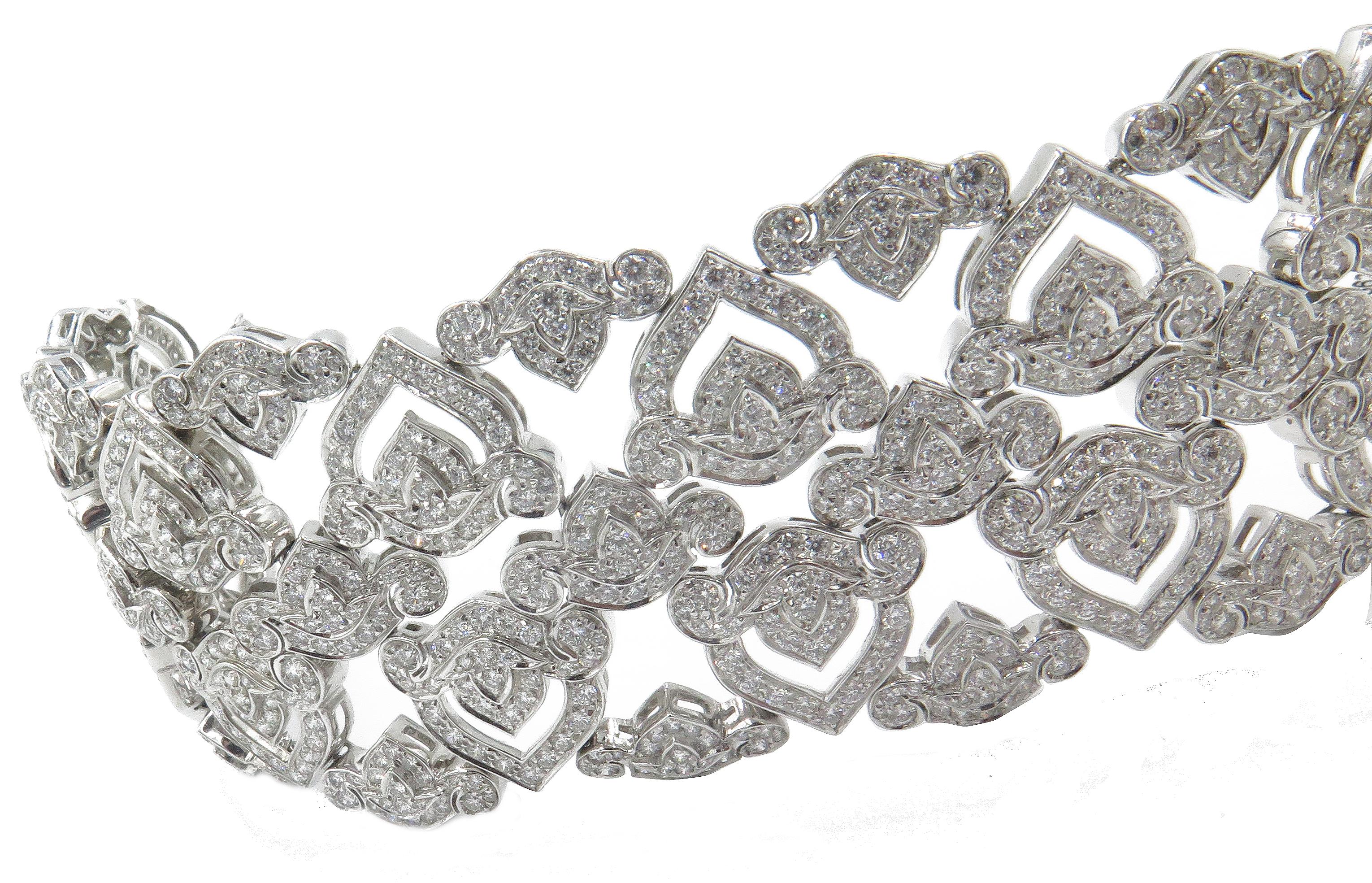 Asprey of London 18 Karat White Gold Diamond Wide Openwork Bracelet For Sale 5