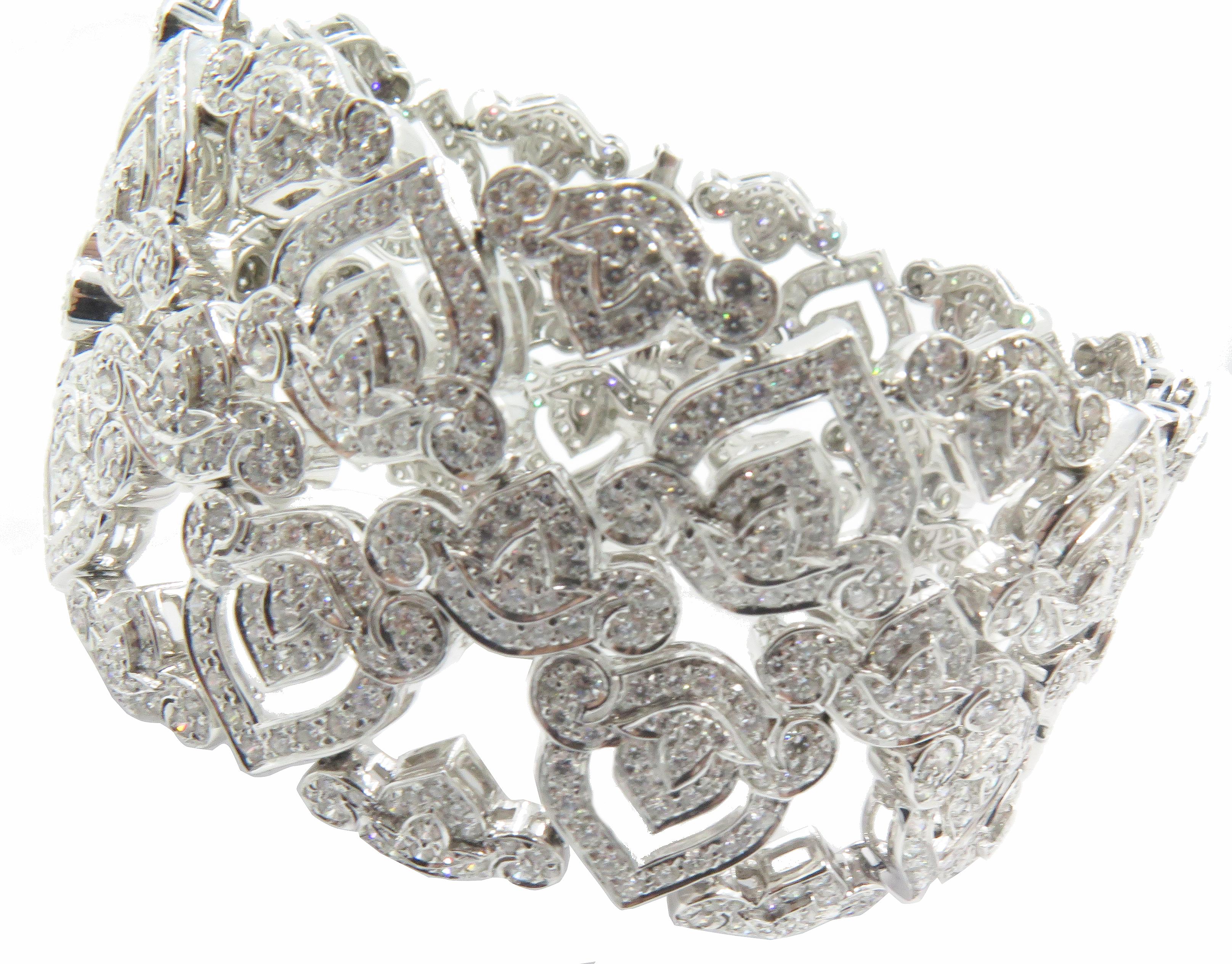 Asprey of London 18 Karat White Gold Diamond Wide Openwork Bracelet For Sale 8