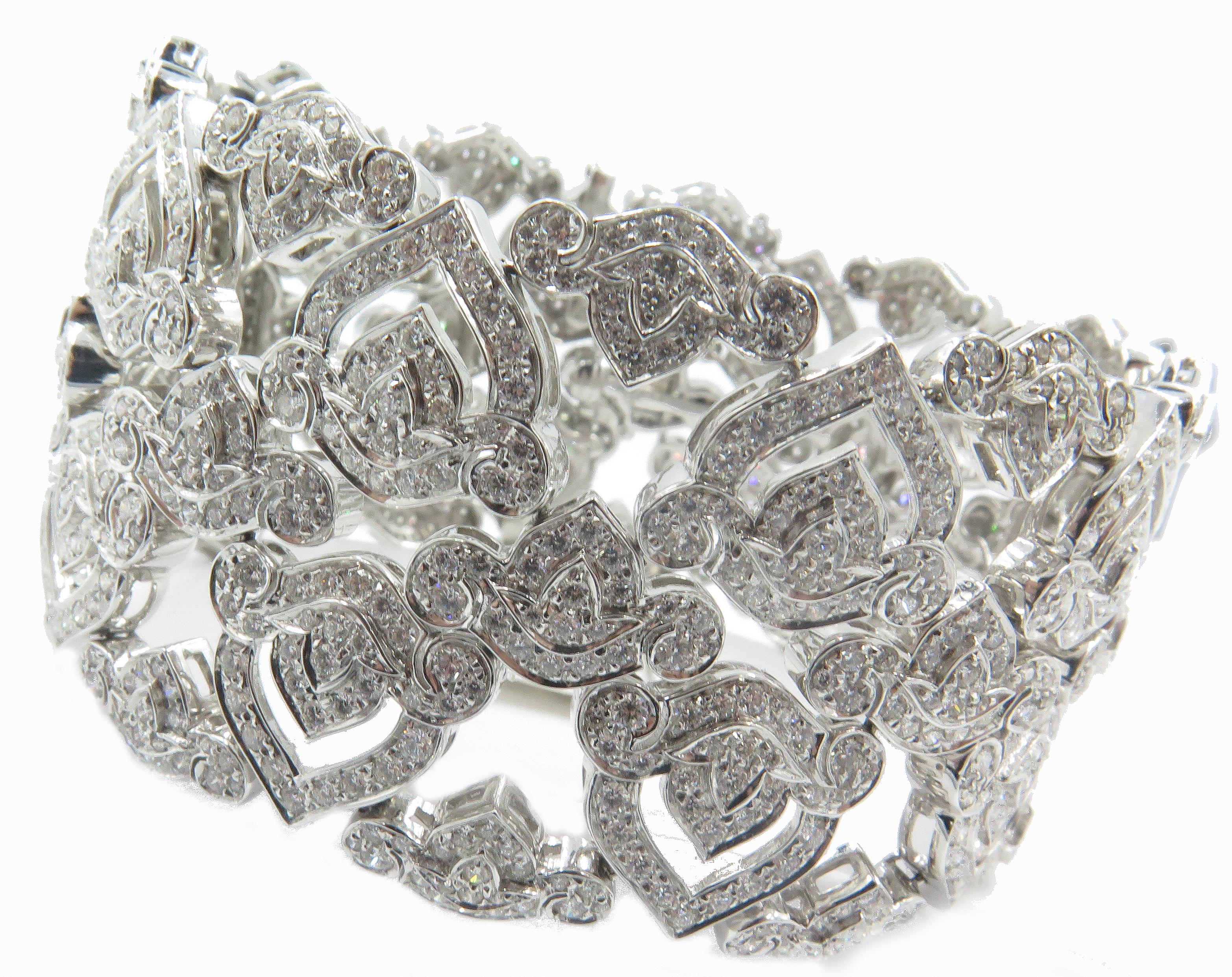 Asprey of London 18 Karat White Gold Diamond Wide Openwork Bracelet For Sale 9