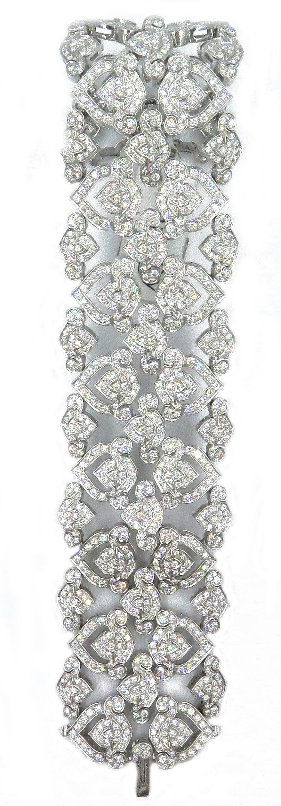 Asprey of London 18 Karat White Gold Diamond Wide Openwork Bracelet In Good Condition For Sale In West Palm Beach, FL