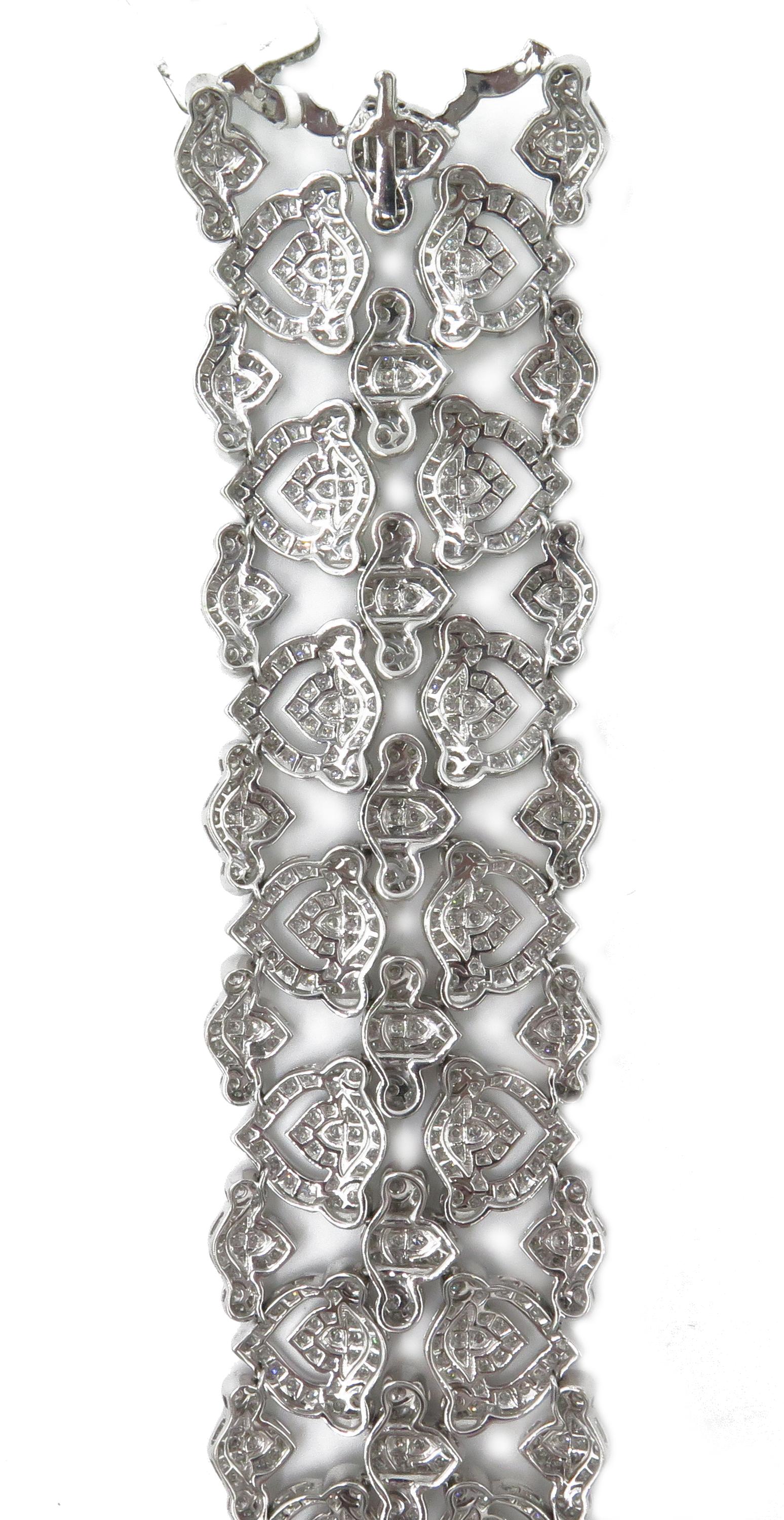 Asprey of London 18 Karat White Gold Diamond Wide Openwork Bracelet For Sale 1