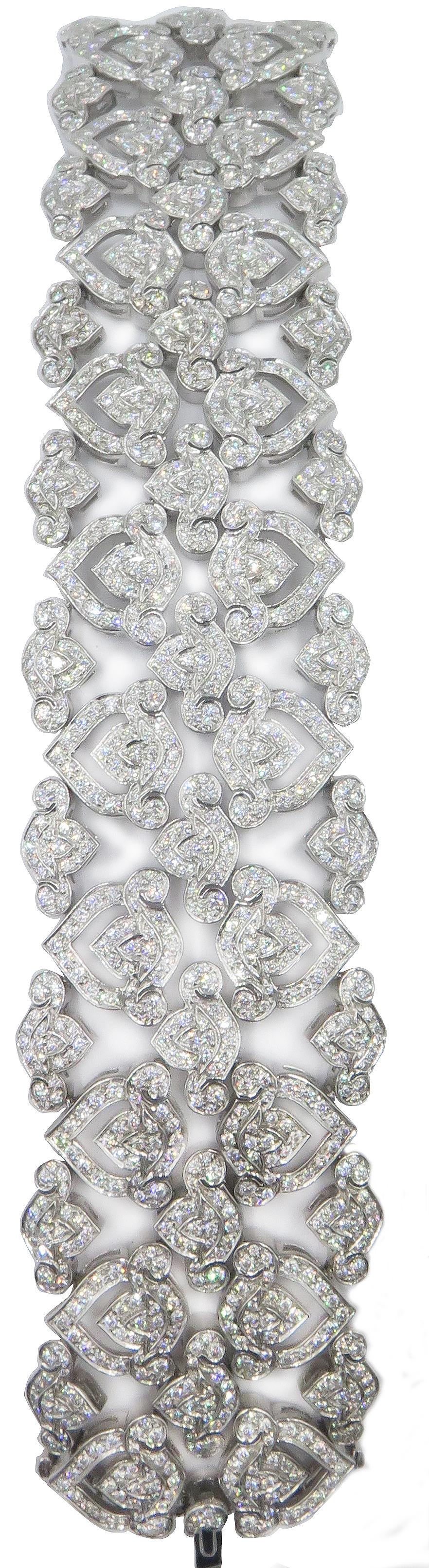 Asprey of London 18 Karat White Gold Diamond Wide Openwork Bracelet For Sale 2