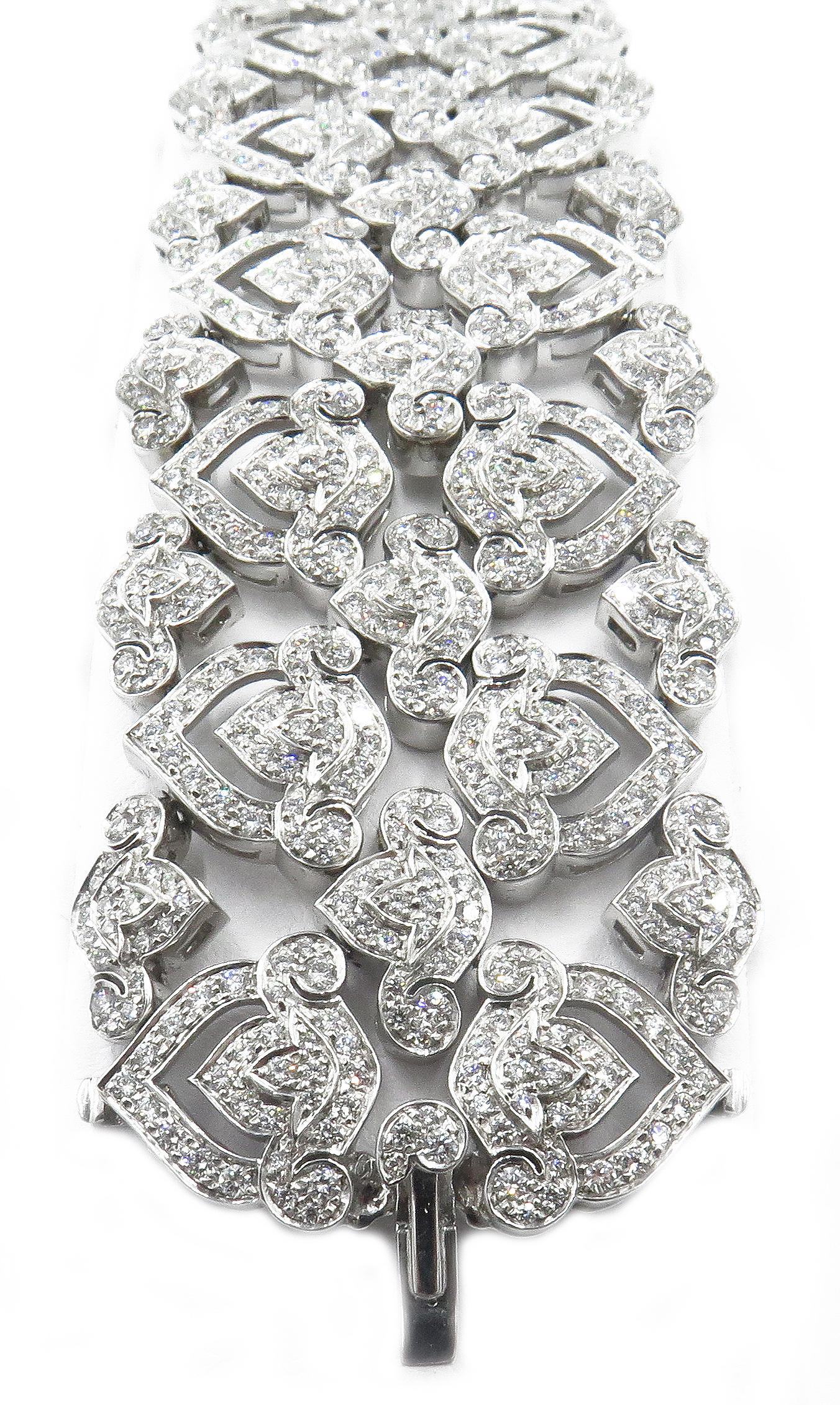 Asprey of London 18 Karat White Gold Diamond Wide Openwork Bracelet For Sale 3