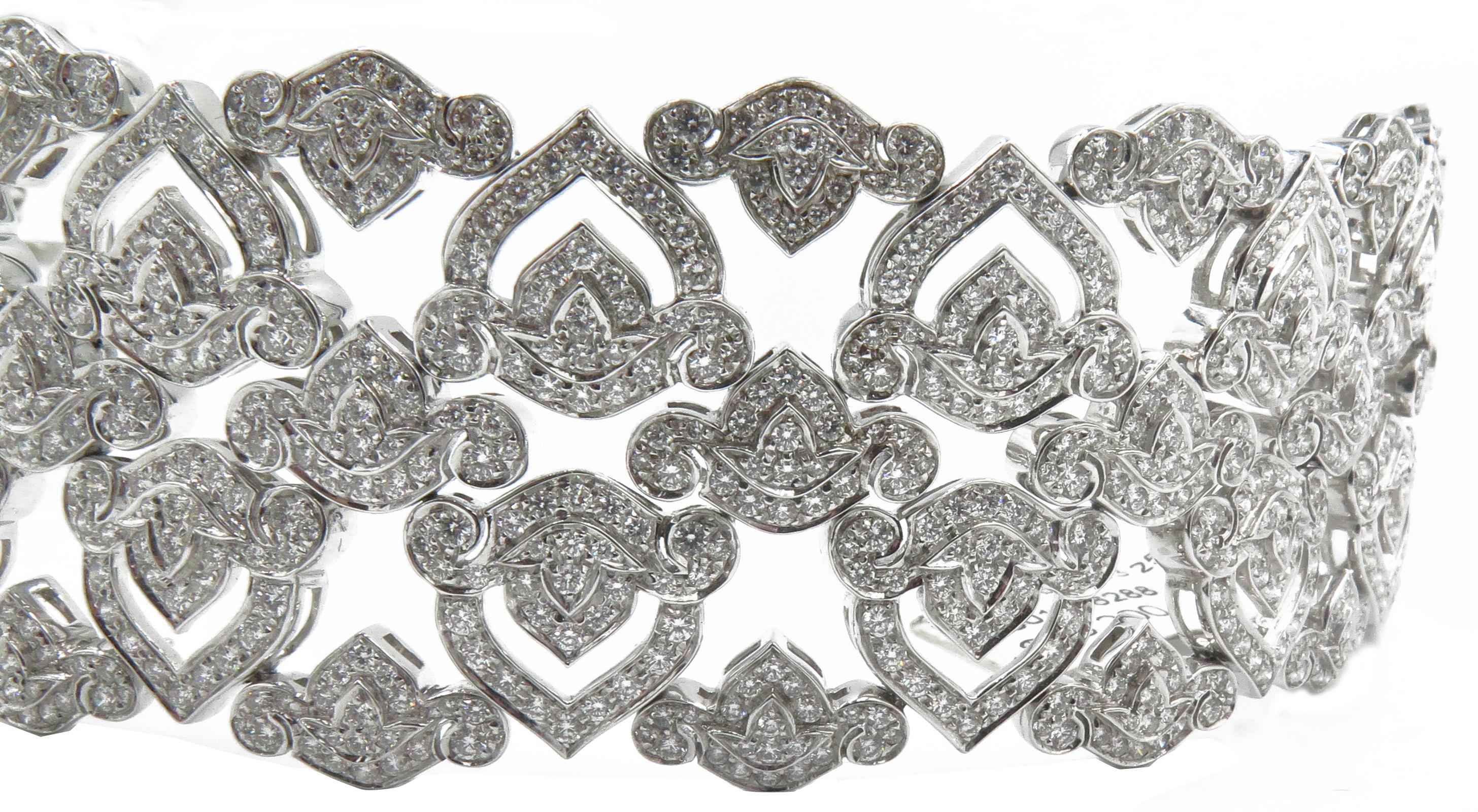 Asprey of London 18 Karat White Gold Diamond Wide Openwork Bracelet For Sale 4