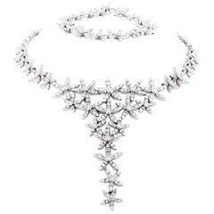 Asprey of London Diamond Necklace and Bracelet Floral Set. Over 22ct of Diamonds