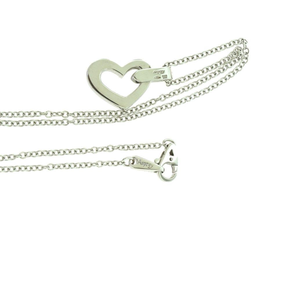 Asprey of London Falling Heart in 18 Karat White Gold Pendant Necklace In Good Condition For Sale In Miami, FL