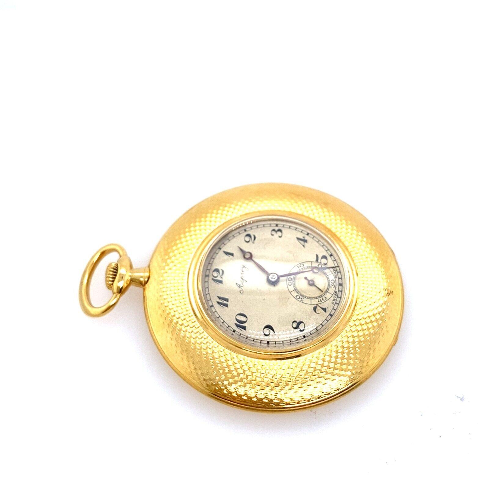 Asprey Open Face Pocket Watch with Engine Turn Pattern in 18ct Yellow Gold In Good Condition For Sale In London, GB