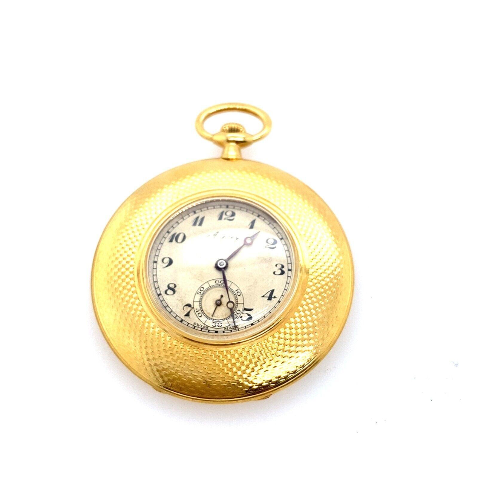 Men's Asprey Open Face Pocket Watch with Engine Turn Pattern in 18ct Yellow Gold For Sale