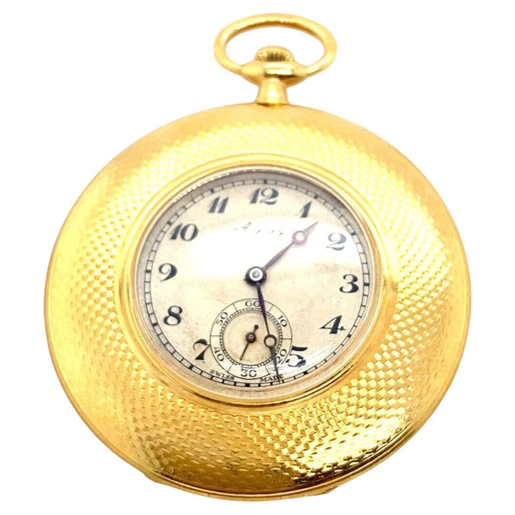 Asprey Open Face Pocket Watch with Engine Turn Pattern in 18ct Yellow Gold For Sale