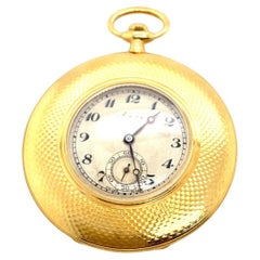 Asprey Open Face Pocket Watch with Engine Turn Pattern in 18ct Yellow Gold