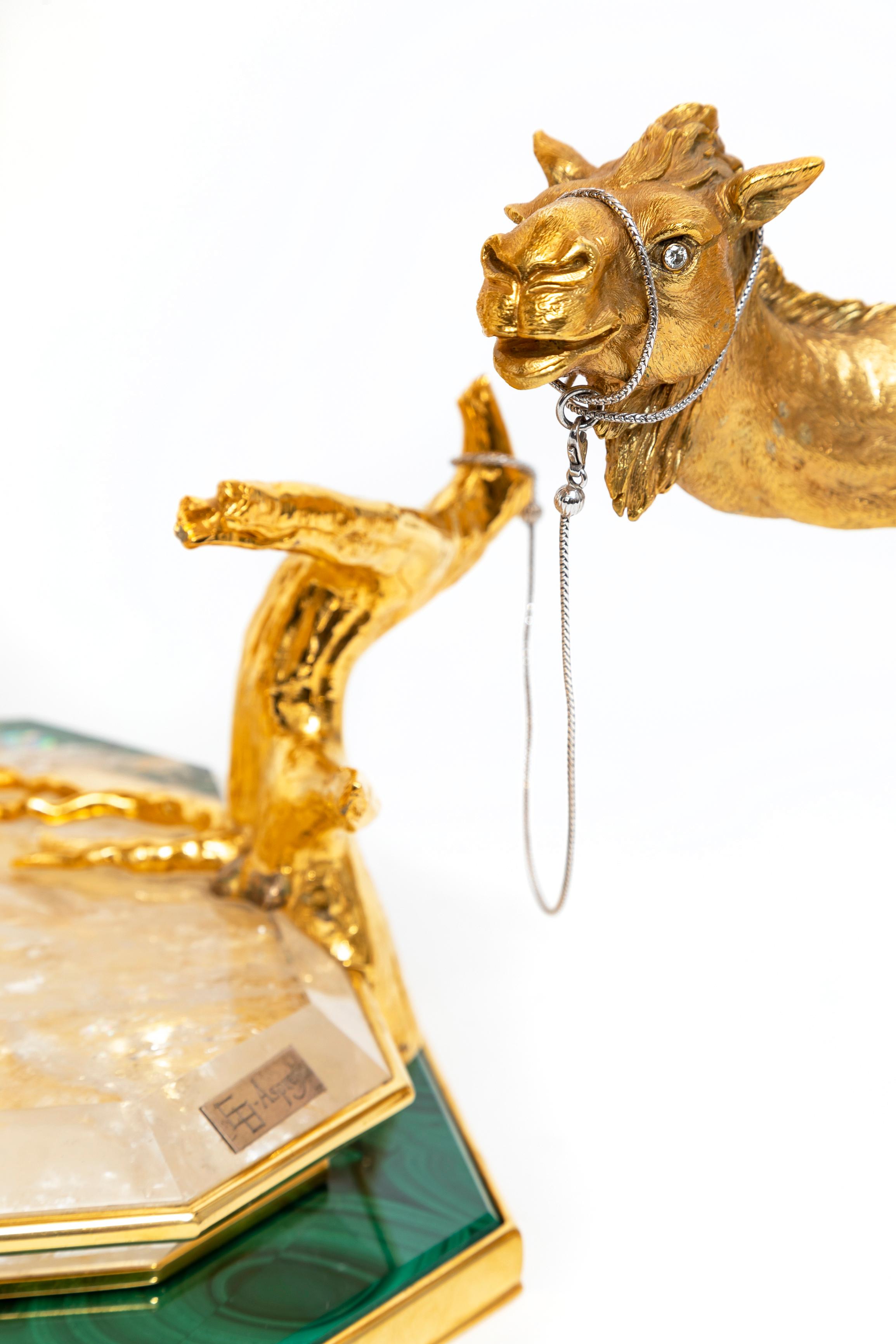 Orientalischer Tafelaufsatz aus vergoldetem Silber mit Palmenbaum und Kamel von Asprey mit Jade und Diamanten aus Jade im Angebot 2