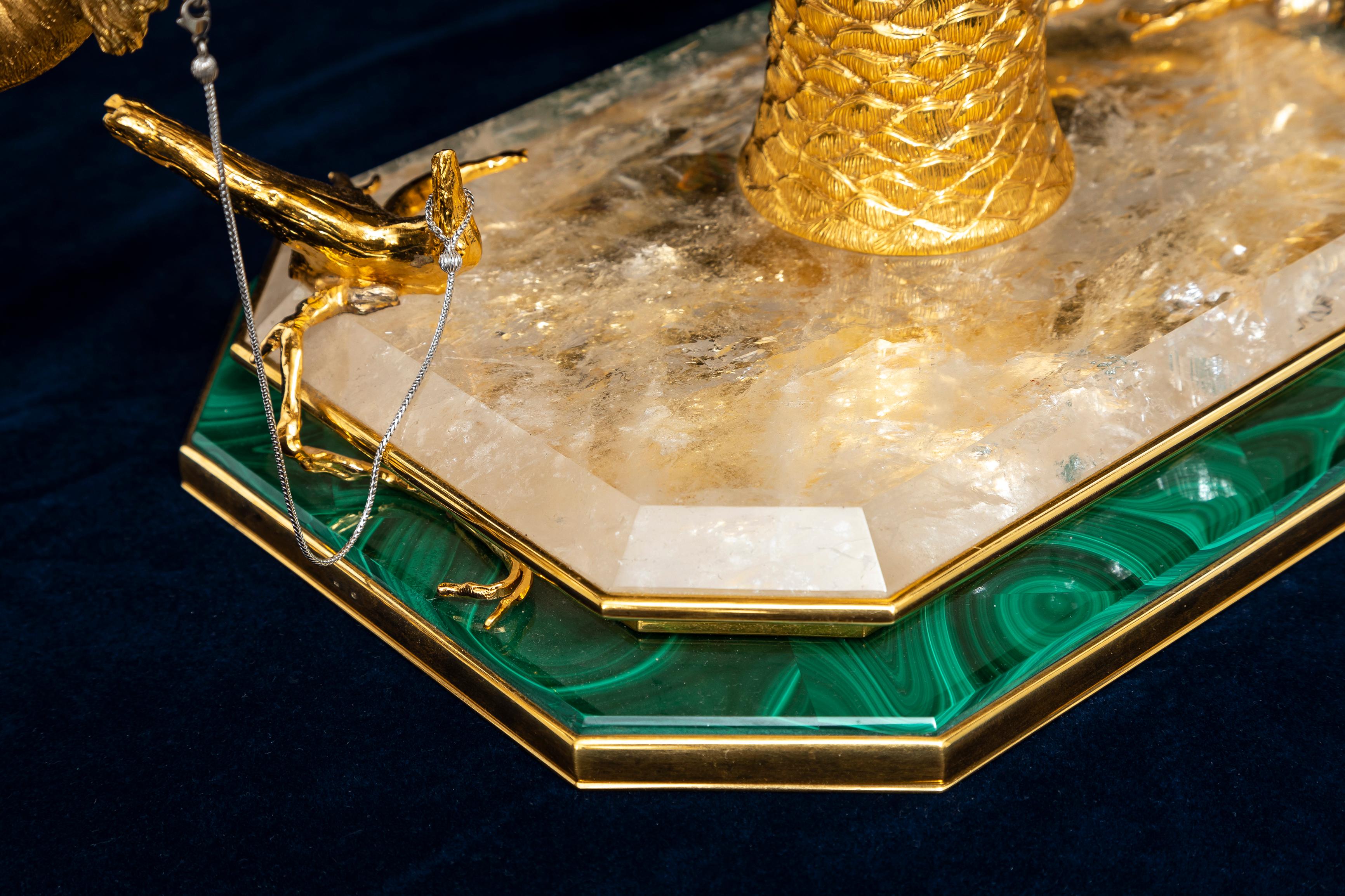 Orientalischer Tafelaufsatz aus vergoldetem Silber mit Palmenbaum und Kamel von Asprey mit Jade und Diamanten aus Jade im Angebot 7