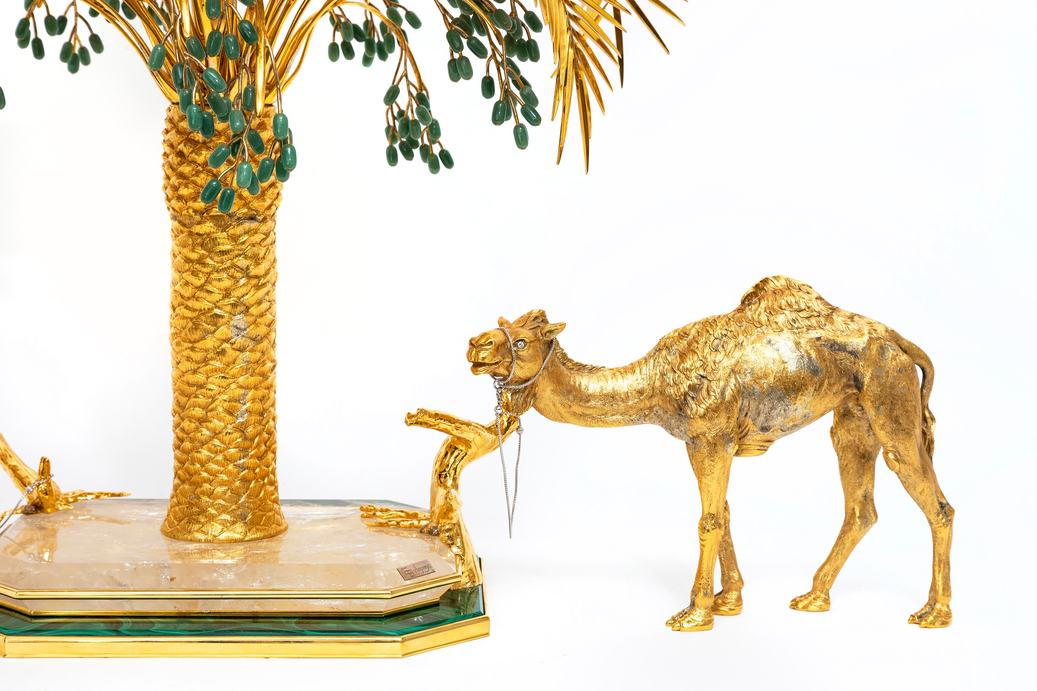 Orientalischer Tafelaufsatz aus vergoldetem Silber mit Palmenbaum und Kamel von Asprey mit Jade und Diamanten aus Jade im Angebot 1